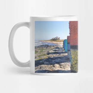 WW2 beach defences painted as Rubic Cubes - Bamburgh, Northumberland, UK Mug